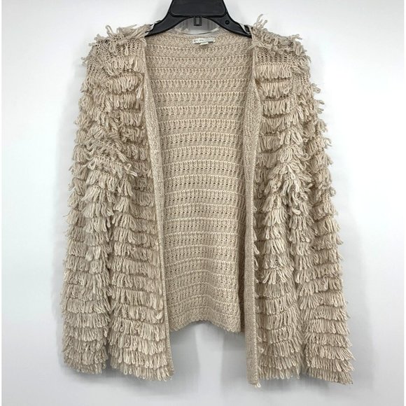 Cato Cardigan Womens Size Medium Beige Fringe Open Front Knit Boho - Picture 1 of 7